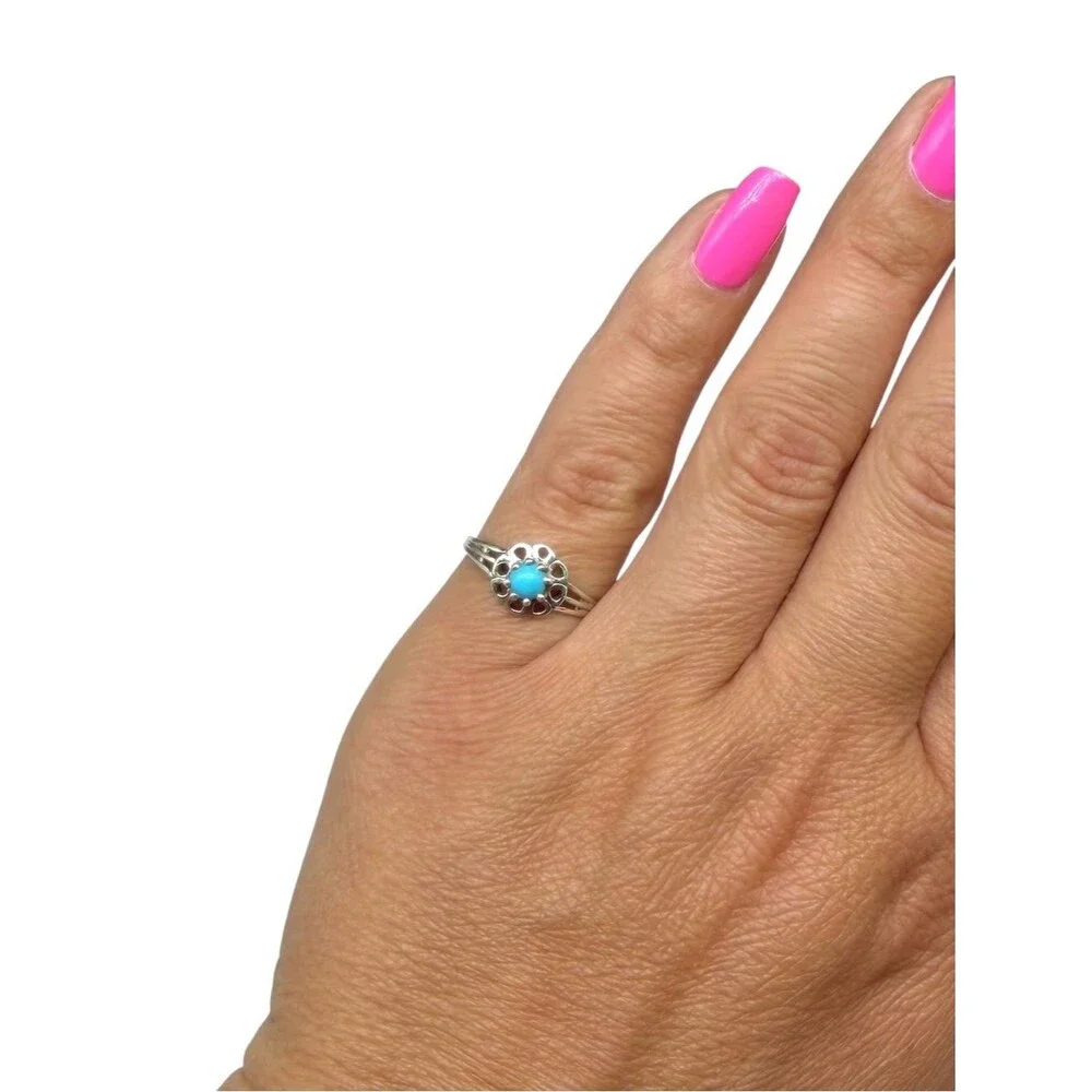 Sleeping Beauty Turquoise Mine Ring Size 5 Flower Solid 925 Sterling Silver